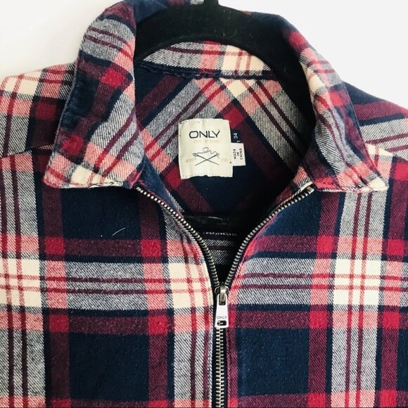 Only Plaid Flannel Zip Up Shirt Women size 34 - Picture 9 of 15